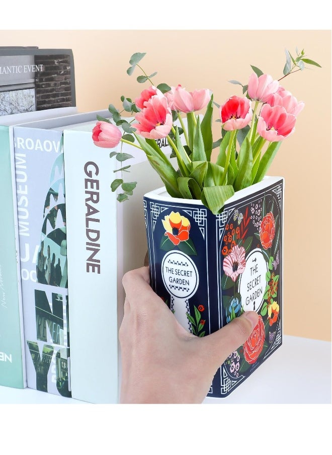 Book Flower Vase, Ceramic Book-Shaped Decorative Vase, Small Flower Vase for Home Decor, Cute Bookshelf Decoration, Creative Vase for Book Lovers, Modern Decorative Vase for Home and Office