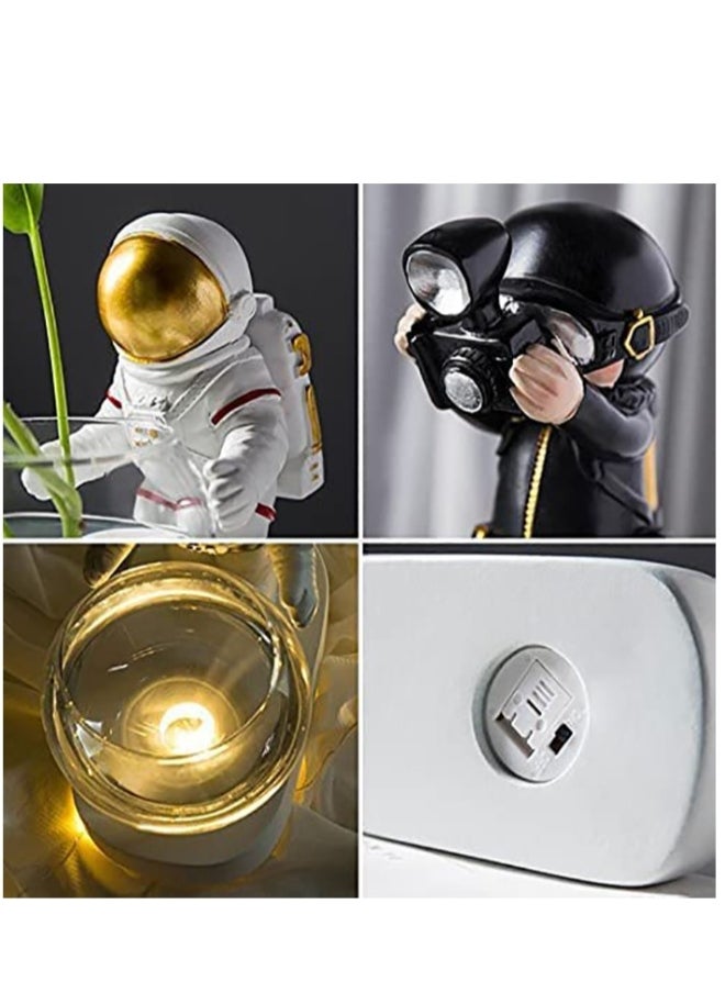 Astronaut Planter Spaceman Glass Vase Astronaut Resin Hydroponics Flower Vases Led Light Nordic Modern Succulent Flower Pot Creative Decor White for Home Office Table