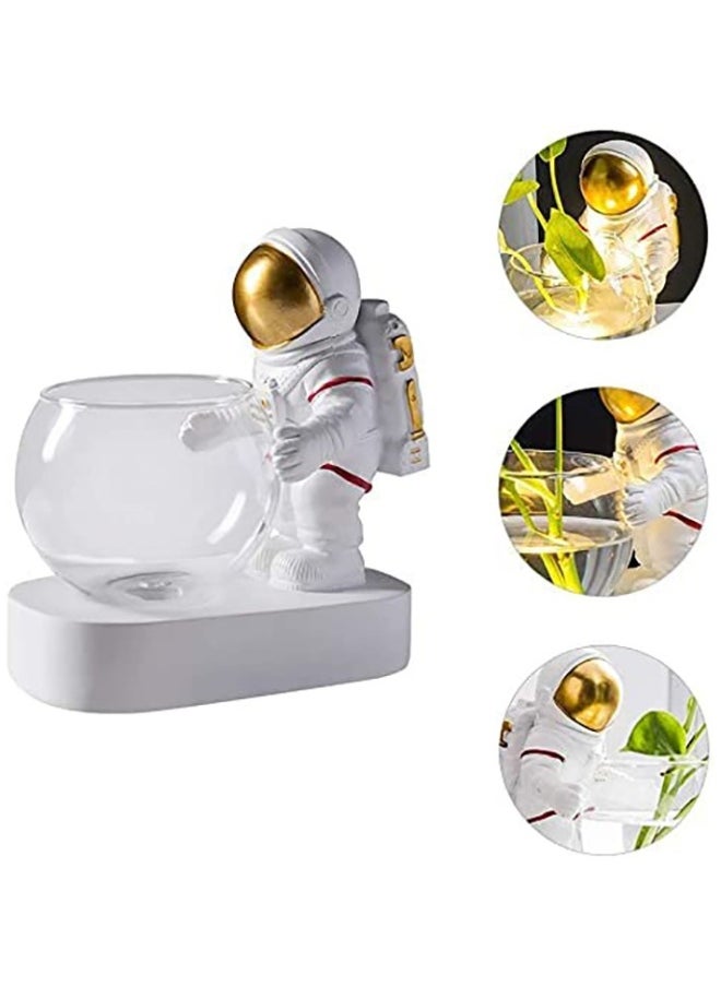 Astronaut Planter Spaceman Glass Vase Astronaut Resin Hydroponics Flower Vases Led Light Nordic Modern Succulent Flower Pot Creative Decor White for Home Office Table
