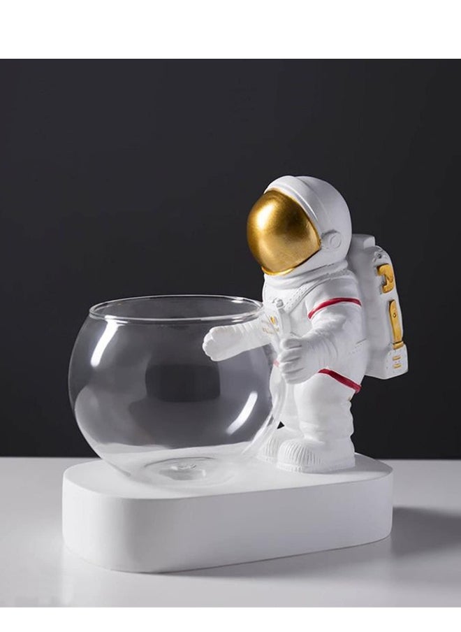 Astronaut Planter Spaceman Glass Vase Astronaut Resin Hydroponics Flower Vases Led Light Nordic Modern Succulent Flower Pot Creative Decor White for Home Office Table