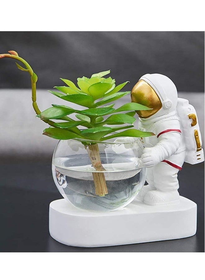 Astronaut Planter Spaceman Glass Vase Astronaut Resin Hydroponics Flower Vases Led Light Nordic Modern Succulent Flower Pot Creative Decor White for Home Office Table