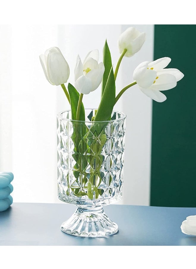SYOSI Clear Glass Vase, Goblet Shaped Vase Decorative for Living Room Dining Table Office Decor