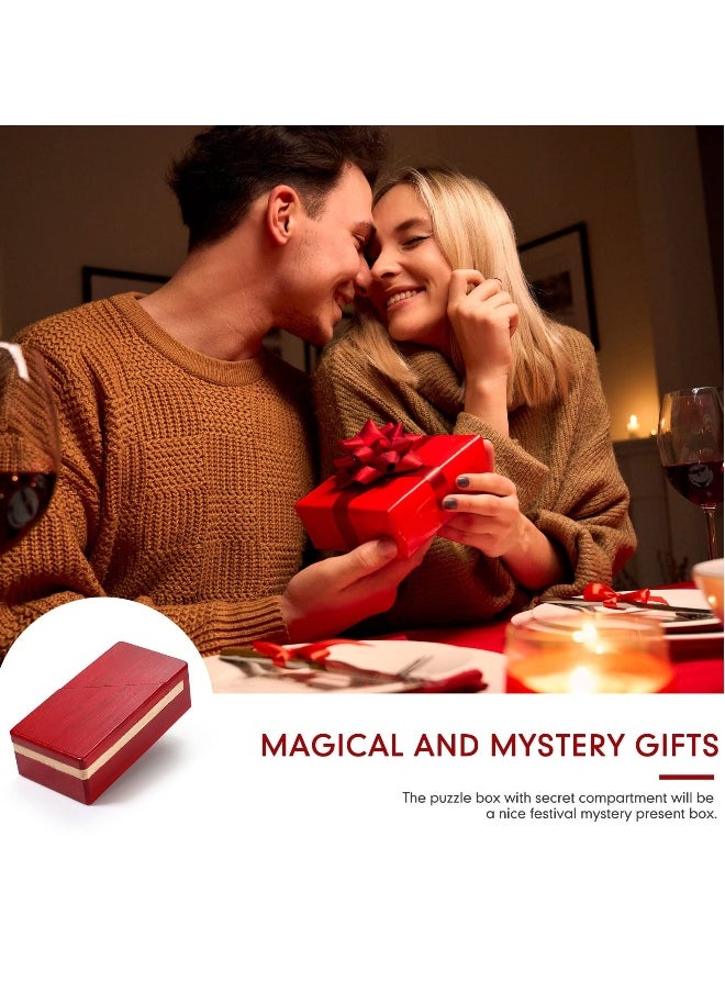 SYOSI Wooden Puzzle Box Magic Box, Impossible Box Secret Money Box  Special Mechanism Box for Adults Teens (Red, 2 Pack)