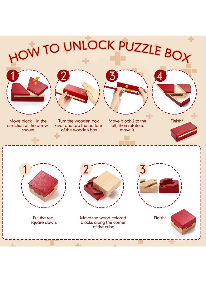 SYOSI Wooden Puzzle Box Magic Box, Impossible Box Secret Money Box  Special Mechanism Box for Adults Teens (Red, 2 Pack)