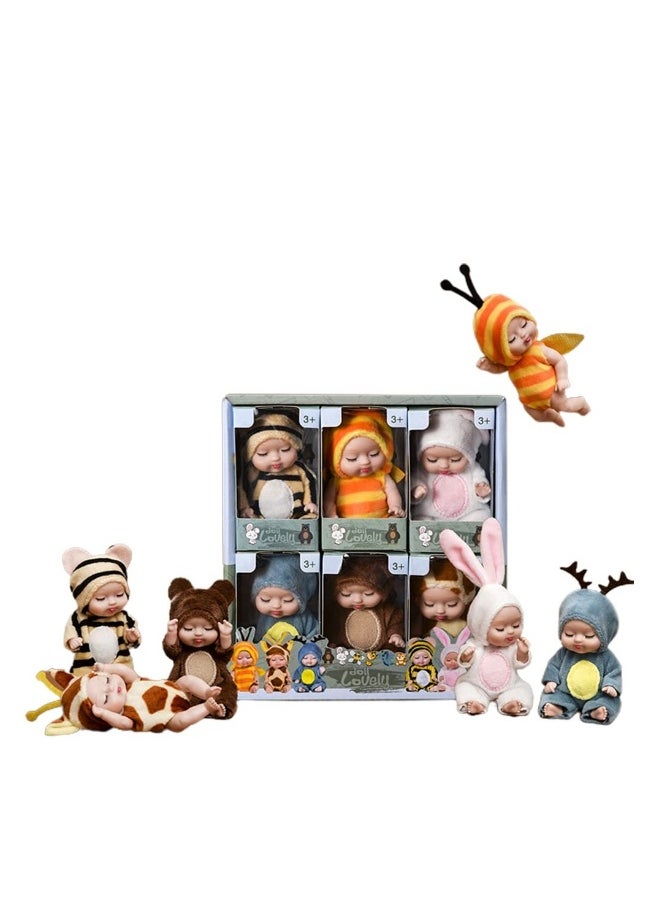 Mini Sleeping Rebirth Dolls, Miniature Reborn Doll Toys, Real Mini Reborn Doll, Lifelike Baby Doll for Baby Kids Girls Birthday Gift, Ideal Gift, Made of Safe and Non-Toxic Material (6 Pcs)