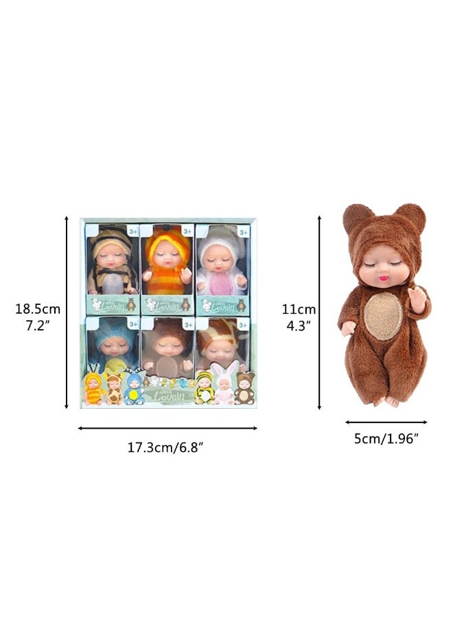 Mini Sleeping Rebirth Dolls, Miniature Reborn Doll Toys, Real Mini Reborn Doll, Lifelike Baby Doll for Baby Kids Girls Birthday Gift, Ideal Gift, Made of Safe and Non-Toxic Material (6 Pcs)