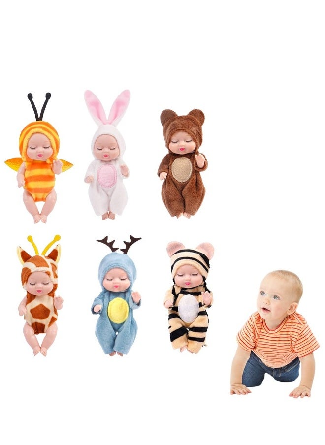 Mini Sleeping Rebirth Dolls, Miniature Reborn Doll Toys, Real Mini Reborn Doll, Lifelike Baby Doll for Baby Kids Girls Birthday Gift, Ideal Gift, Made of Safe and Non-Toxic Material (6 Pcs)
