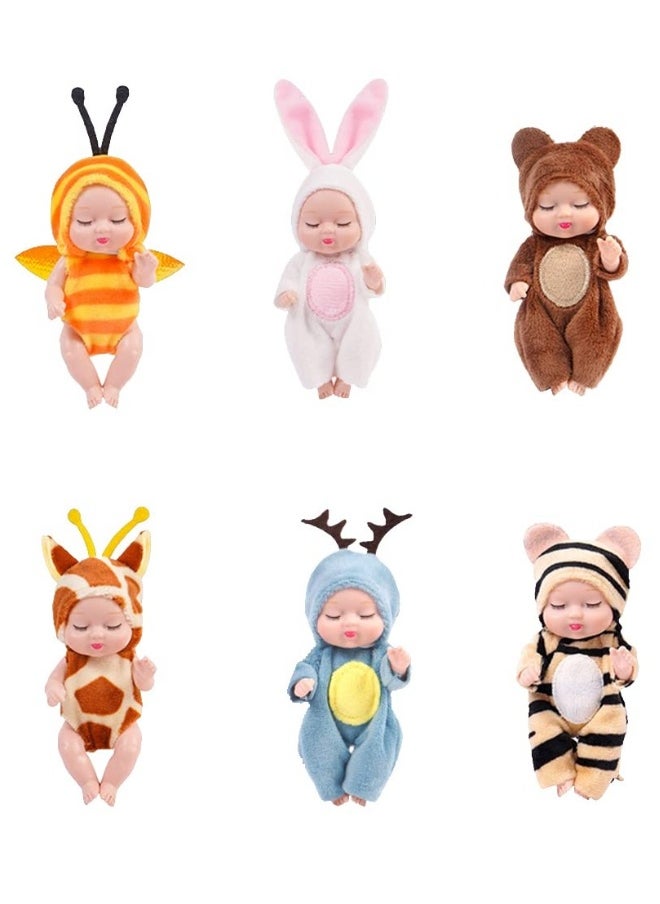 Mini Sleeping Rebirth Dolls, Miniature Reborn Doll Toys, Real Mini Reborn Doll, Lifelike Baby Doll for Baby Kids Girls Birthday Gift, Ideal Gift, Made of Safe and Non-Toxic Material (6 Pcs)