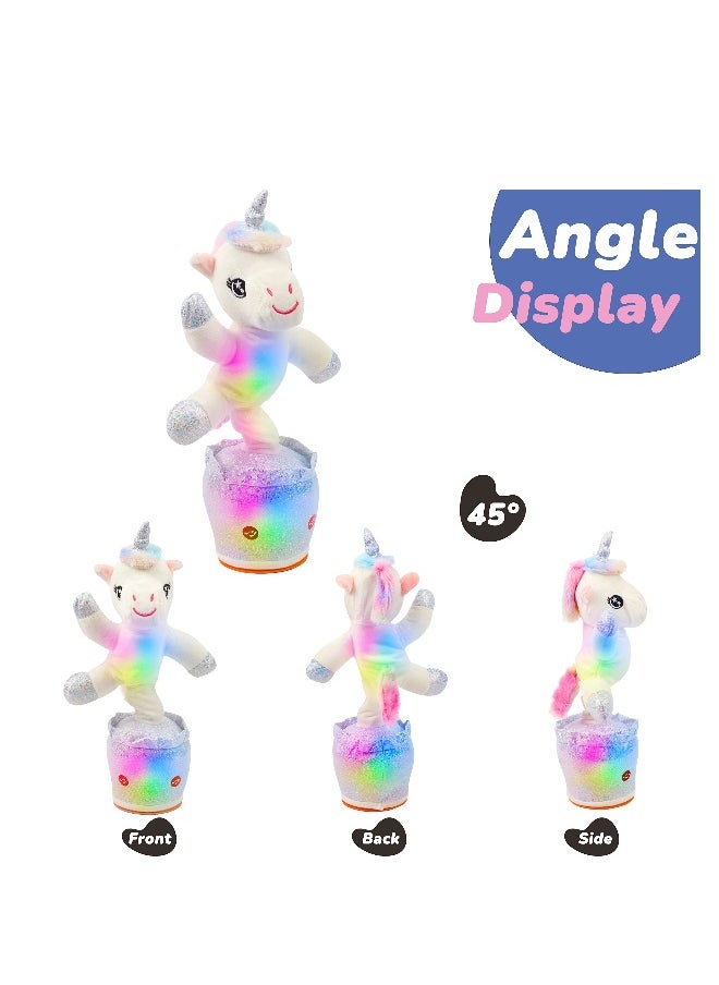 Glowing Dancing Unicorn Toy Talking Toy with Light Up Interactive Features Mimicking and Twisting Electric Animated Toy for Kids White 12.5
