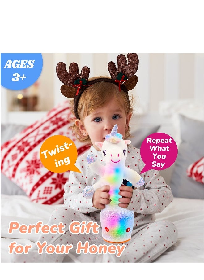 Glowing Dancing Unicorn Toy Talking Toy with Light Up Interactive Features Mimicking and Twisting Electric Animated Toy for Kids White 12.5