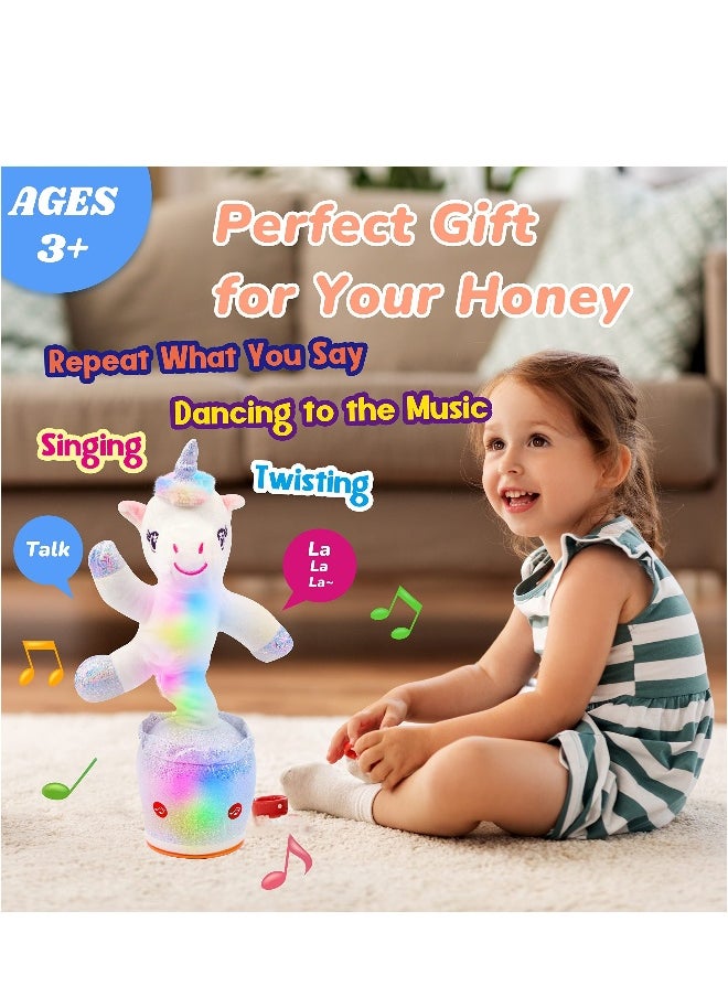 Glowing Dancing Unicorn Toy Talking Toy with Light Up Interactive Features Mimicking and Twisting Electric Animated Toy for Kids White 12.5