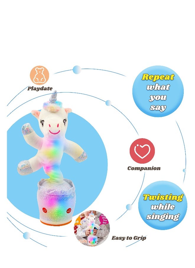 Glowing Dancing Unicorn Toy Talking Toy with Light Up Interactive Features Mimicking and Twisting Electric Animated Toy for Kids White 12.5