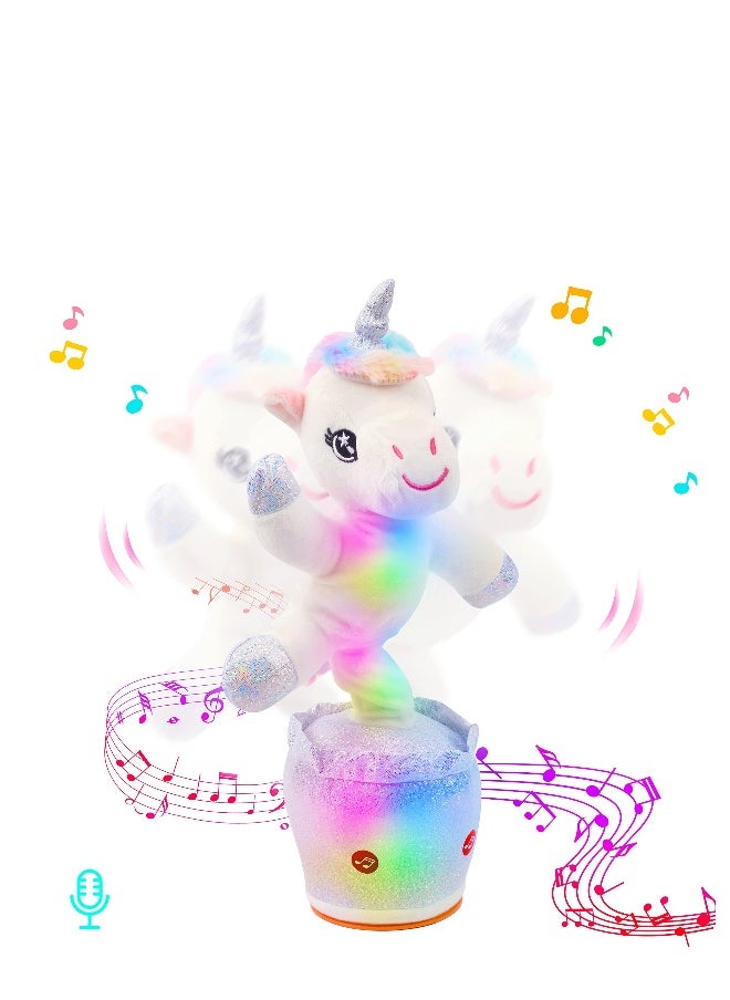 Glowing Dancing Unicorn Toy Talking Toy with Light Up Interactive Features Mimicking and Twisting Electric Animated Toy for Kids White 12.5