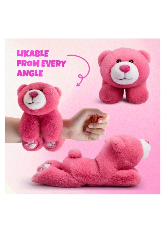 Pink Teddy Bear Stuffed Animal Huggers, Stuffed Bear Slap Bracelets for Kids, Curtain Tiebacks Bear Plush Toy for Birthday Valentine's Day Christmas Party Thanksgiving Day (10 inches)