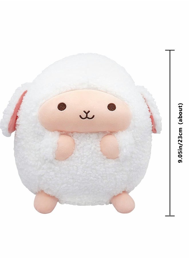 Lamb Plush Pillow, Plush Cute Stuffed Animal Soft Hugging Pillow, Kawaii Plushie Mini Plush Pillows for Kids Adults, White（9.05”，Small）