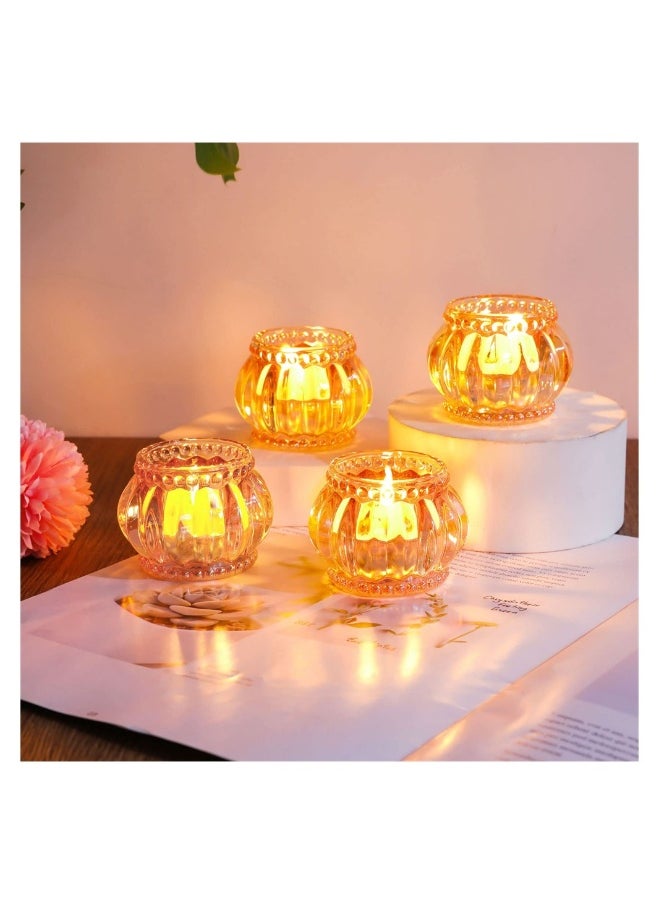 Gold Votive Candle Holders Set of 6, Glass Vintage Round Tealight Candlestick Holders for Wedding Table Decor, Party Supplies, Bridal Shower Decorations, Centerpieces for Tables