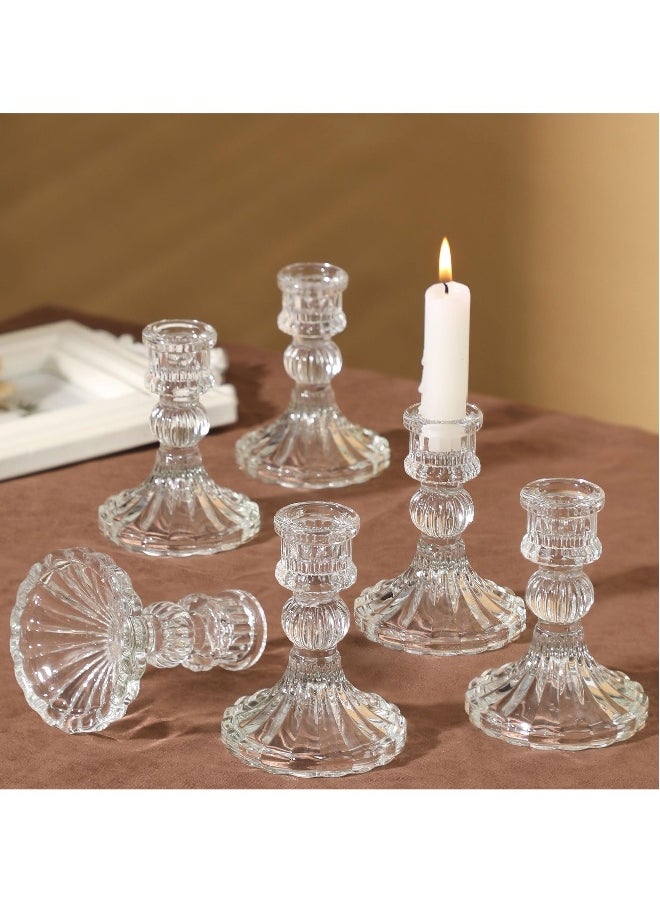 Clear Candlestick Holders, 6 Pcs Elegant Glass Taper Candle Holders for Wedding, Party, Festival and Anniversary Table Decor