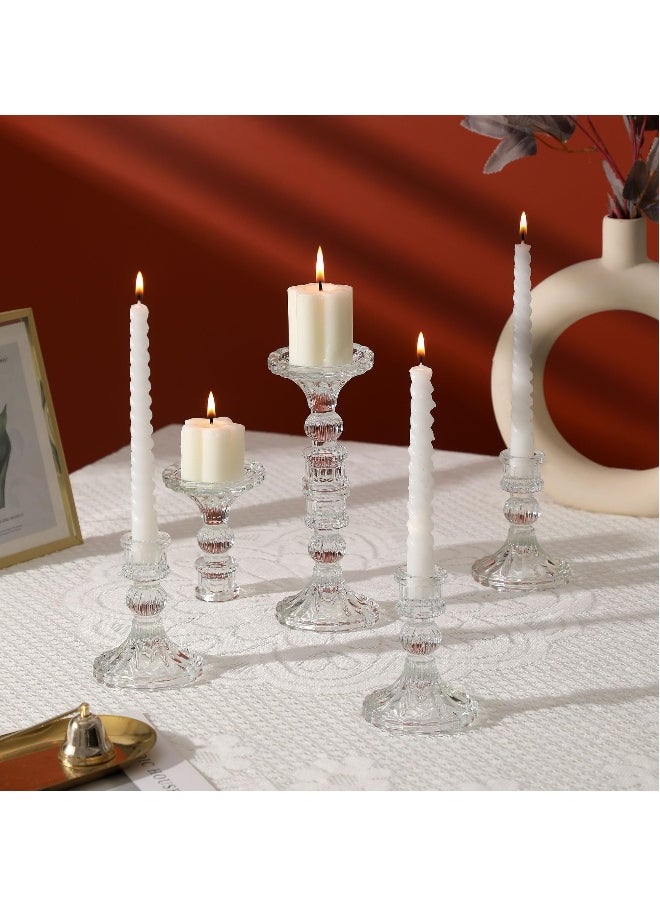 Elegant Clear Glass Candle Holders Set of 6, Perfect for Weddings, Parties, Festivals and Anniversaries Table Decor