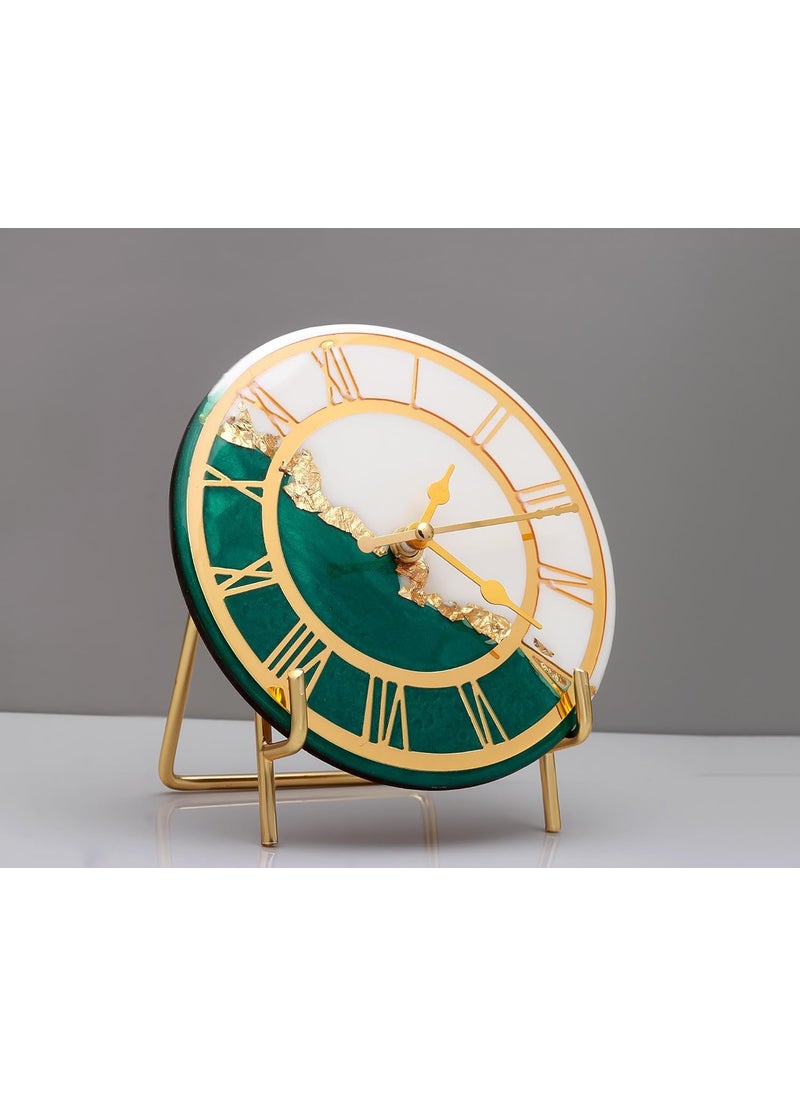 HandArted Graceful Resin Table Clock Battery Powered Timeless Battery Operated Design for Any Decor 6 Inch Table Clock White and Green Table Clock