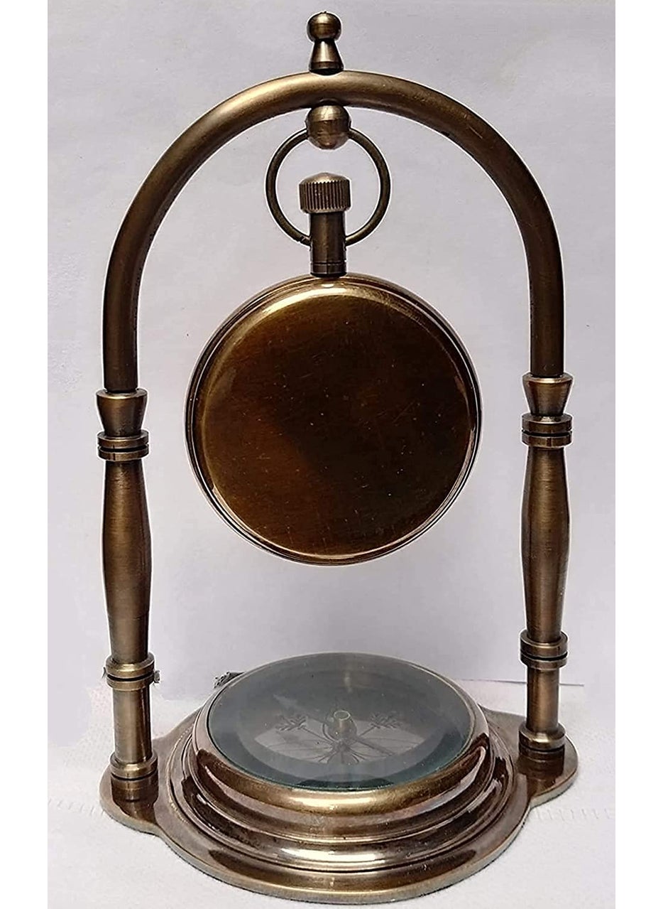 Handmade Antiques Brass Table Top Clock Desk Clock Nautical Maritime Clock Base Direction Compass Home Office Decor Gift Item