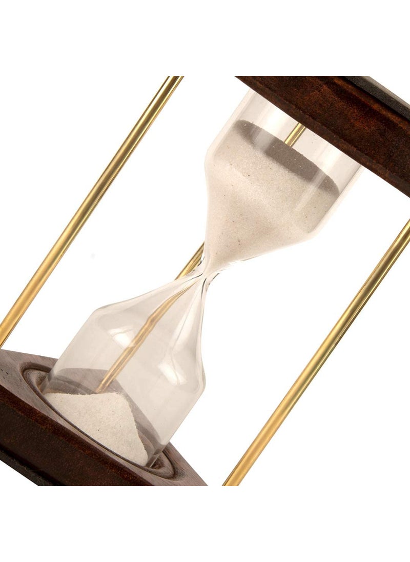 46 Minute Hourglass Sand Timer Clock with Sparkling White Sand 6 Wooden Brass Vintage Antique Style Nautical Collectors Gift Decorative Souvenir Unique Creative Gifts for Home Office Study Desk
