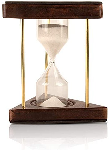 46 Minute Hourglass Sand Timer Clock with Sparkling White Sand 6 Wooden Brass Vintage Antique Style Nautical Collectors Gift Decorative Souvenir Unique Creative Gifts for Home Office Study Desk