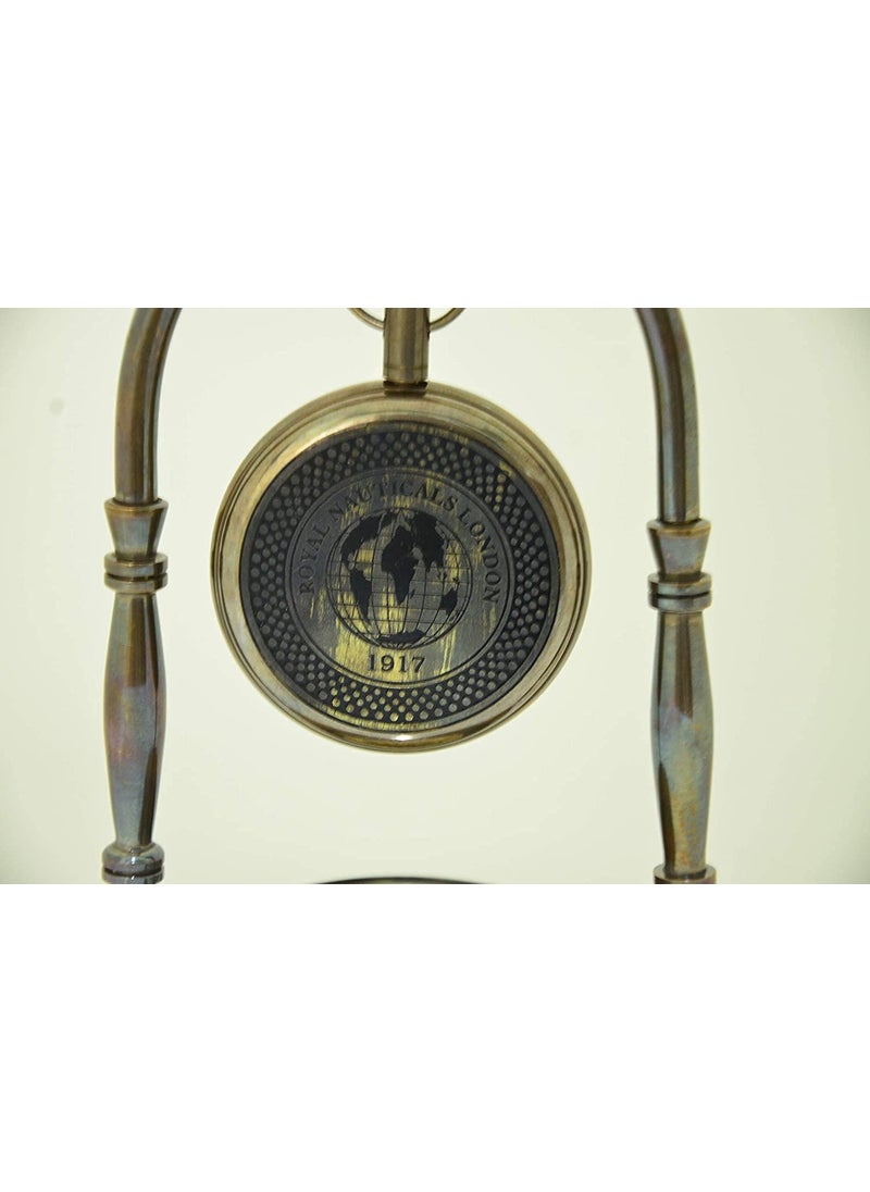 Royal Nautical Handmade Nautical Antique Brass Desk Shelf Clock with Compass Base Antique Brass Desk Hanging Clock with Compass Roman DialSet of 5 Pieces