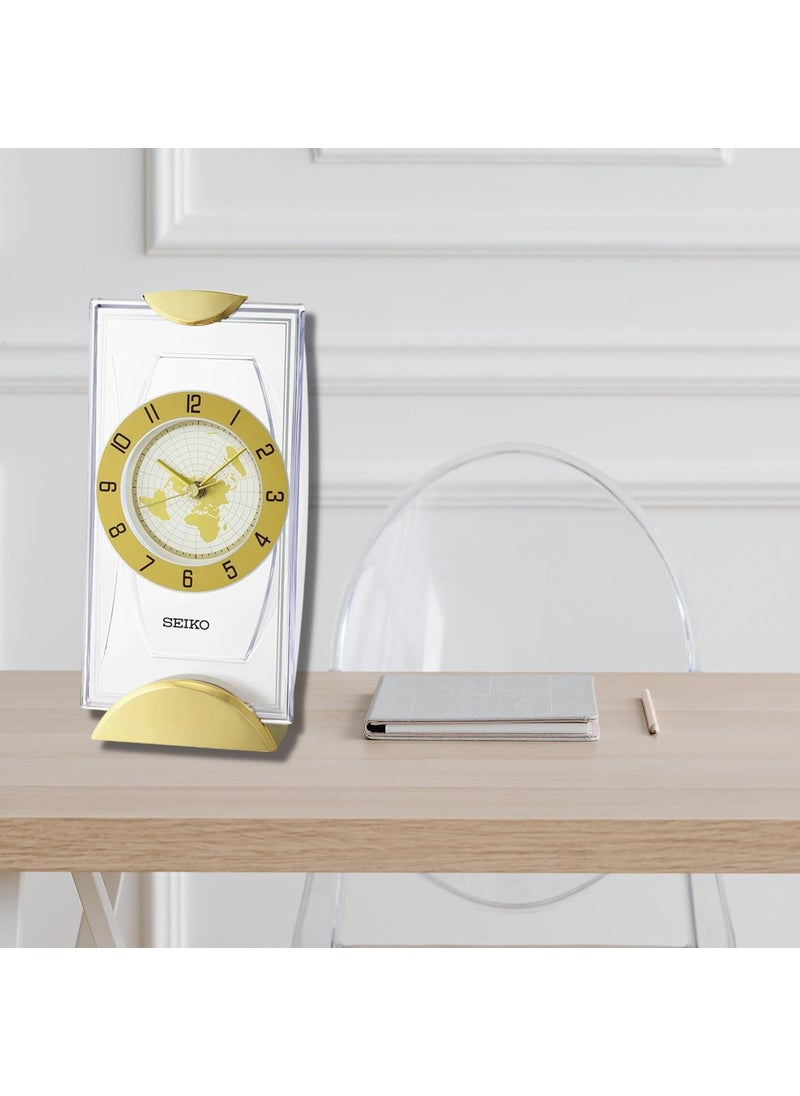 Seiko Antique Analog Gold Color Plastic Case Hazlenut Aluminum Dial World Table Clock for Office Desk Home Decor Gifts Size 119 x 91 x 24 CM Weight 330 Gram QXG152GT