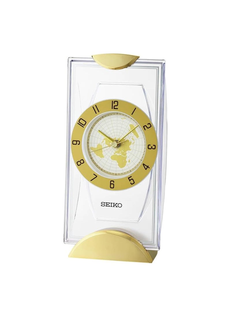 Seiko Antique Analog Gold Color Plastic Case Hazlenut Aluminum Dial World Table Clock for Office Desk Home Decor Gifts Size 119 x 91 x 24 CM Weight 330 Gram QXG152GT