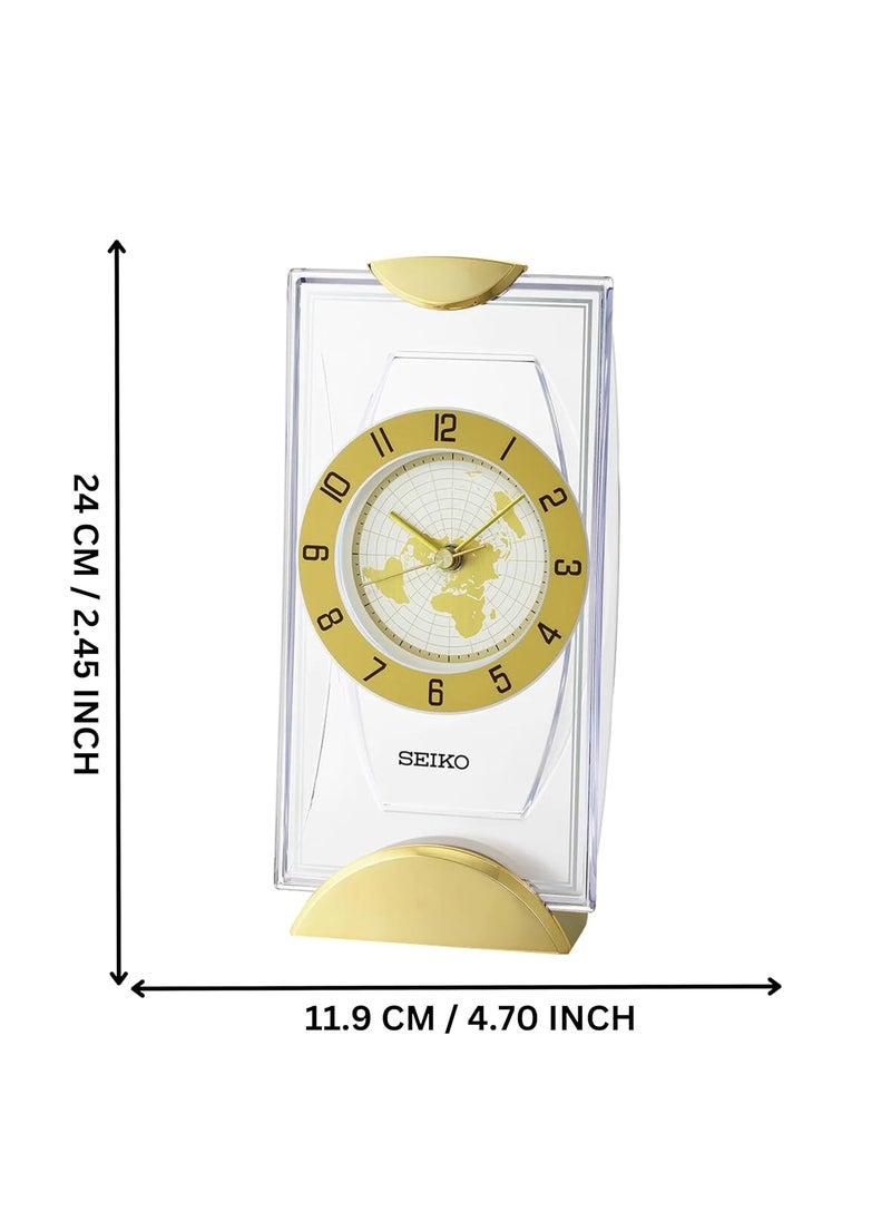 Seiko Antique Analog Gold Color Plastic Case Hazlenut Aluminum Dial World Table Clock for Office Desk Home Decor Gifts Size 119 x 91 x 24 CM Weight 330 Gram QXG152GT