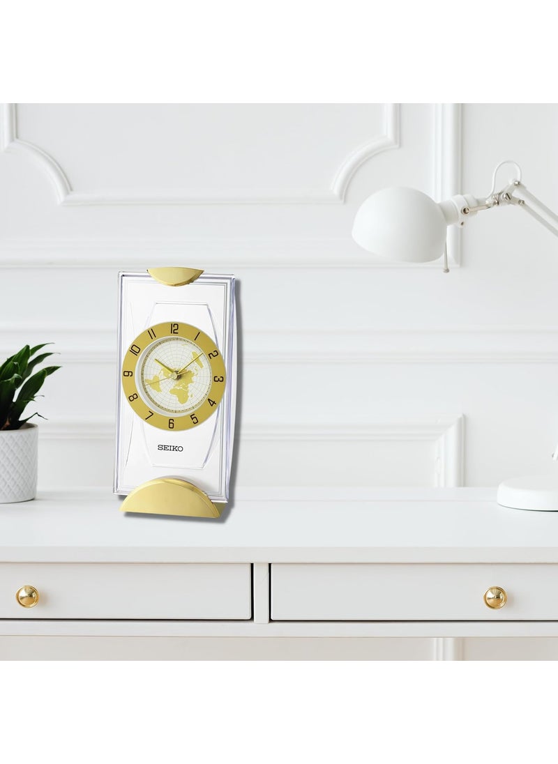 Seiko Antique Analog Gold Color Plastic Case Hazlenut Aluminum Dial World Table Clock for Office Desk Home Decor Gifts Size 119 x 91 x 24 CM Weight 330 Gram QXG152GT
