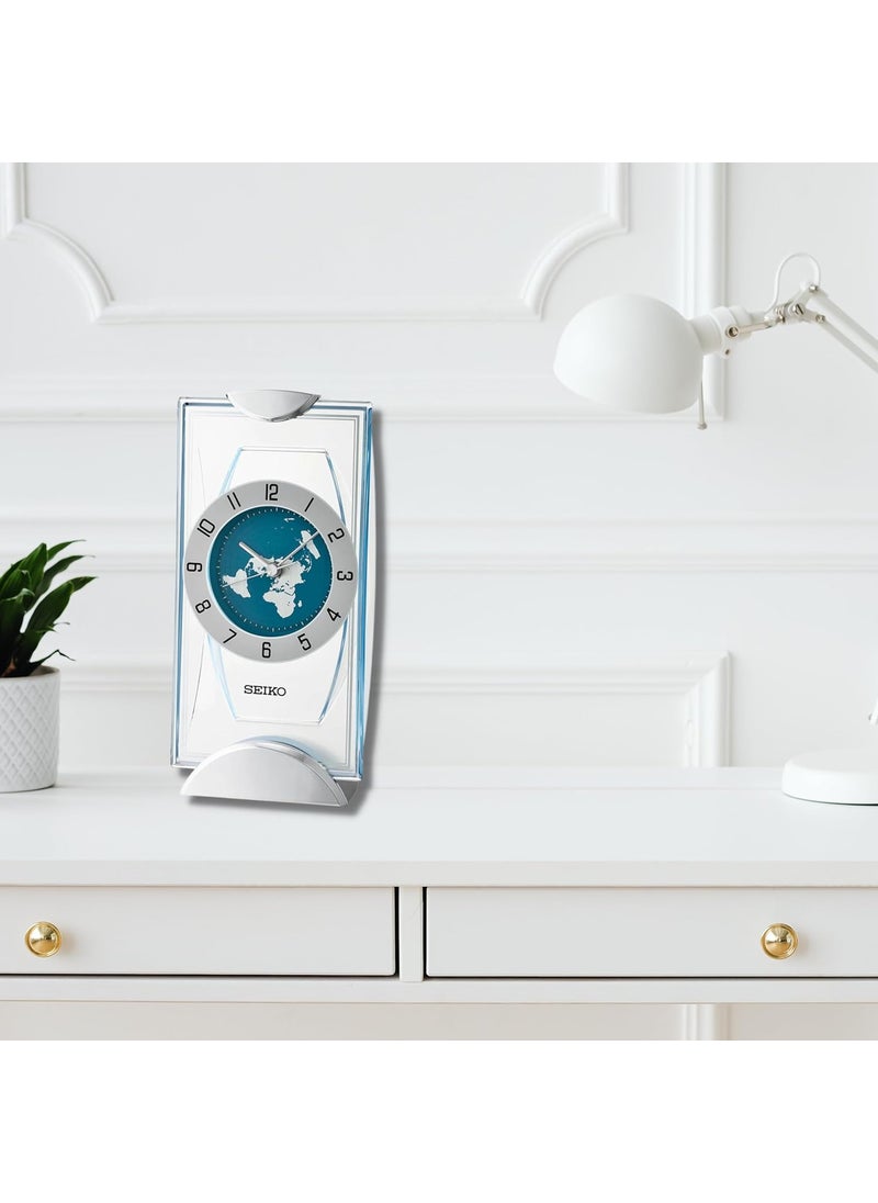 Seiko Antique Analog White Blue Color Plastic Case Hazlenut Aluminum Dial World Table Clock for Office Desk Home Decor Gifts Size 119 x 91 x 24 CM Weight 330 gram QXG152ST