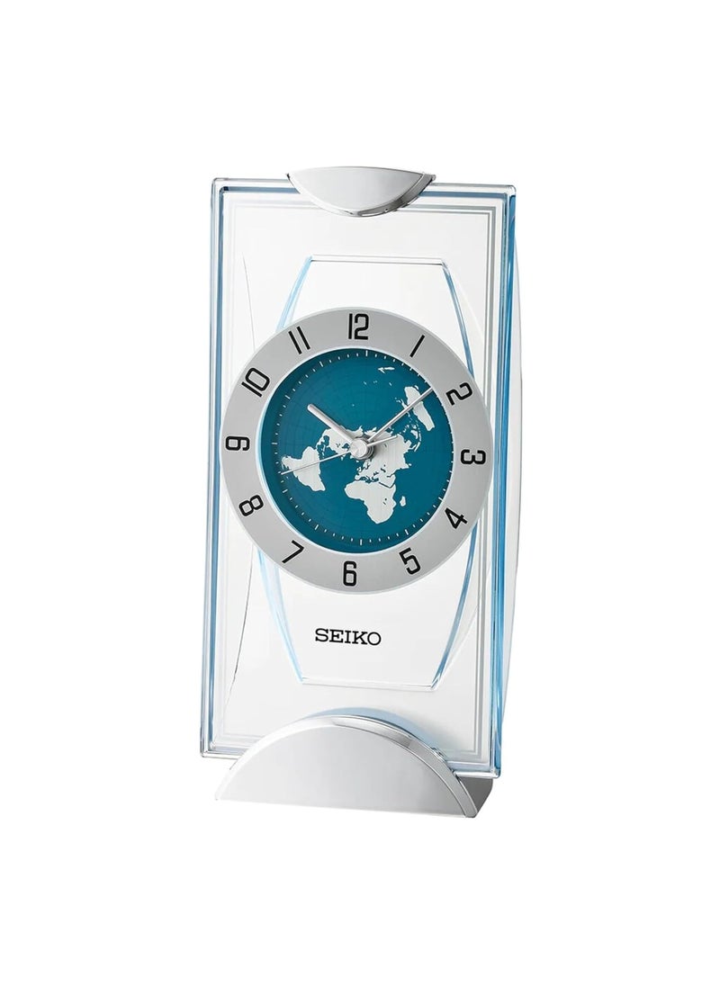 Seiko Antique Analog White Blue Color Plastic Case Hazlenut Aluminum Dial World Table Clock for Office Desk Home Decor Gifts Size 119 x 91 x 24 CM Weight 330 gram QXG152ST