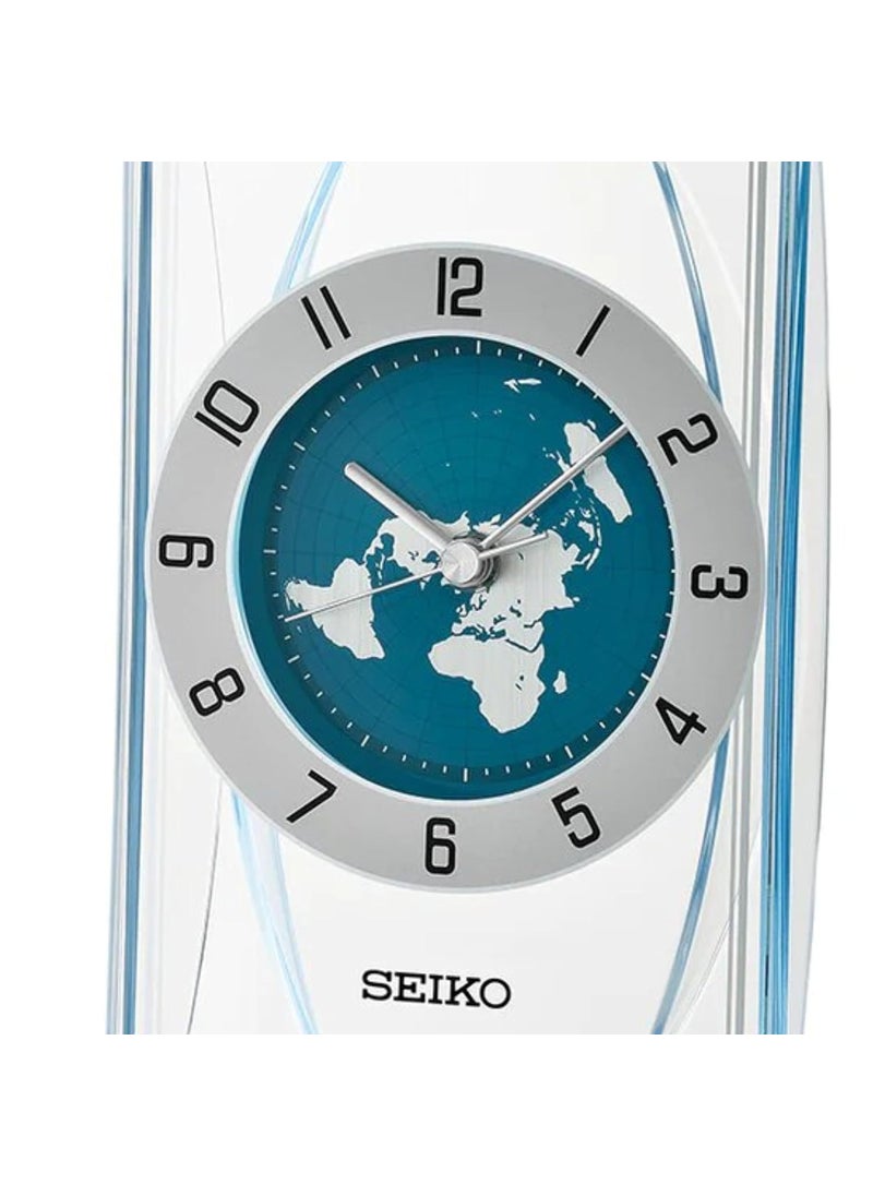 Seiko Antique Analog White Blue Color Plastic Case Hazlenut Aluminum Dial World Table Clock for Office Desk Home Decor Gifts Size 119 x 91 x 24 CM Weight 330 gram QXG152ST
