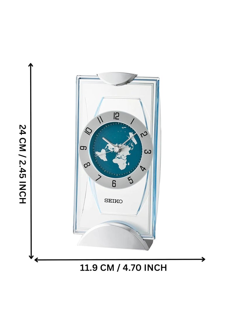 Seiko Antique Analog White Blue Color Plastic Case Hazlenut Aluminum Dial World Table Clock for Office Desk Home Decor Gifts Size 119 x 91 x 24 CM Weight 330 gram QXG152ST