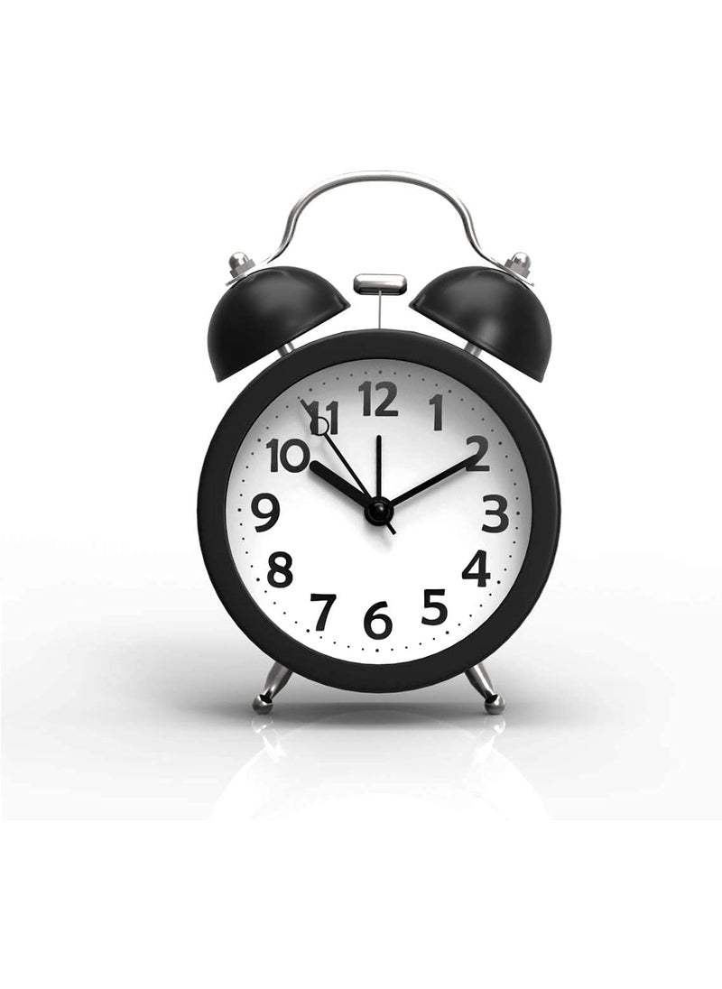 Pamidhar Twin Bell with Matt Colour Table Alarm Clock with Night Led Light for Student for Children Bedroom Black White
