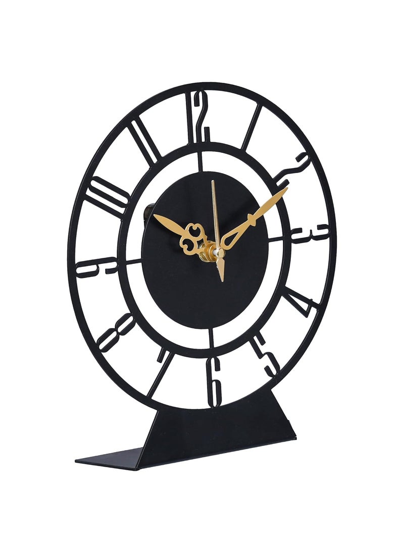 Ingo creation Modern Artistic Decorative Metal Table Clock Desk Clock for Living Room Dining Room Office Home Decor Black