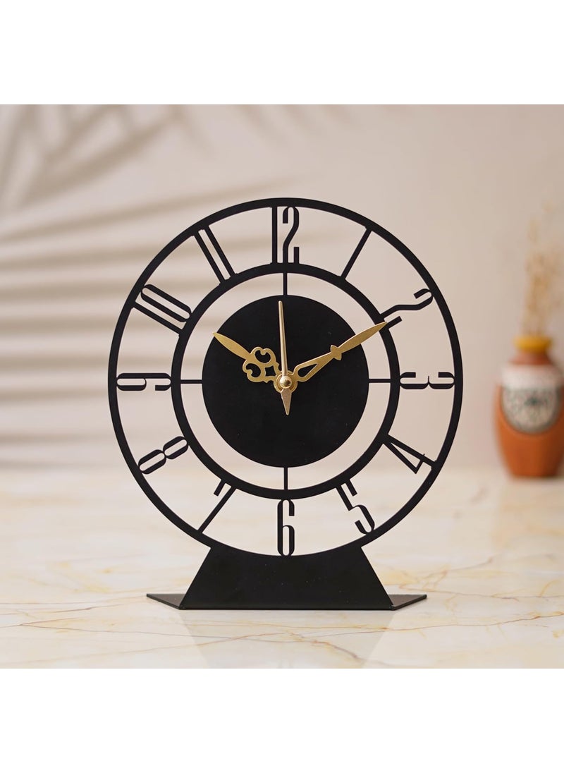 Ingo creation Modern Artistic Decorative Metal Table Clock Desk Clock for Living Room Dining Room Office Home Decor Black