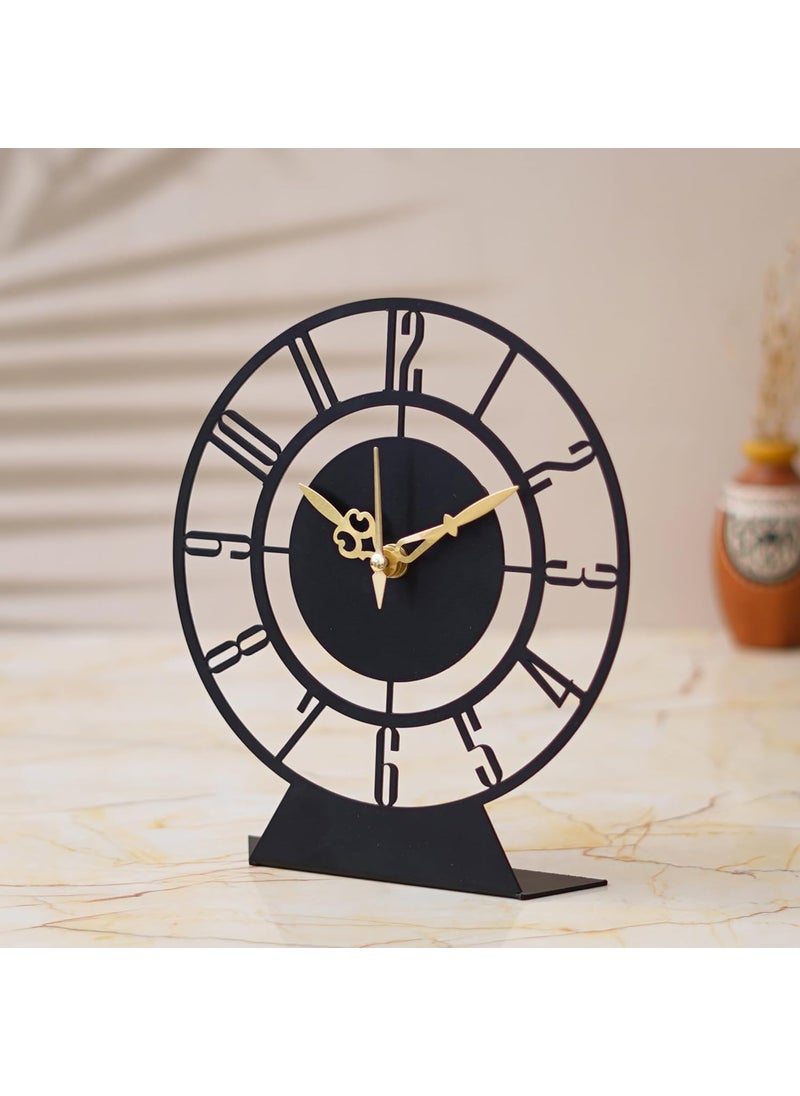 Ingo creation Modern Artistic Decorative Metal Table Clock Desk Clock for Living Room Dining Room Office Home Decor Black