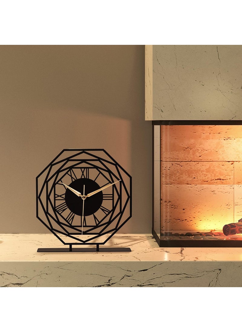 Hometrix Battery Operated Desk Clock Modern Metal Desk Clock Reloj de Escritorio para Oficina Pequea y Tranquila Junto a La Cama Desk Metal Clock Black Repido 20CM