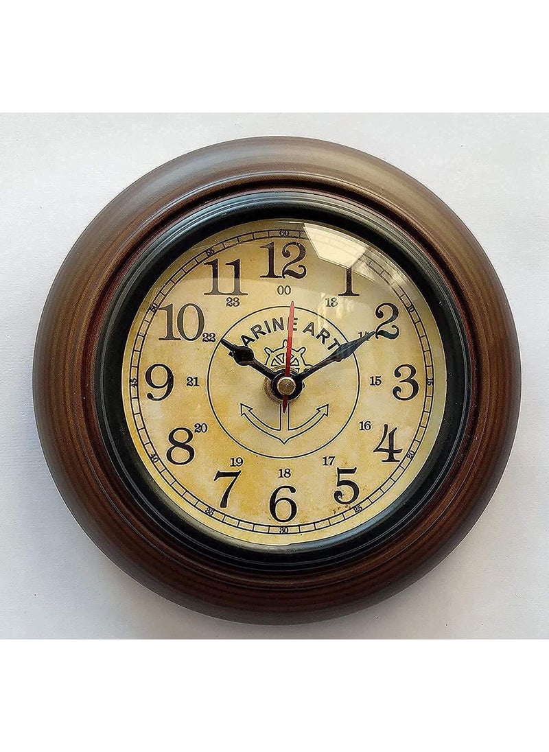ALI NAUTICAL Handmade Antique Look Wooden Wall Clock Small Hanging Wall Clock for Kitchen Dining Room Home Office Decoration 6 inches Antique