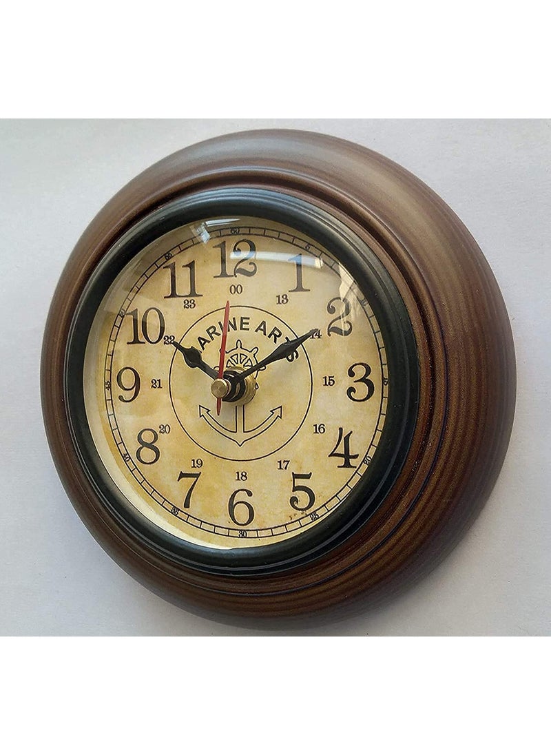 ALI NAUTICAL Handmade Antique Look Wooden Wall Clock Small Hanging Wall Clock for Kitchen Dining Room Home Office Decoration 6 inches Antique