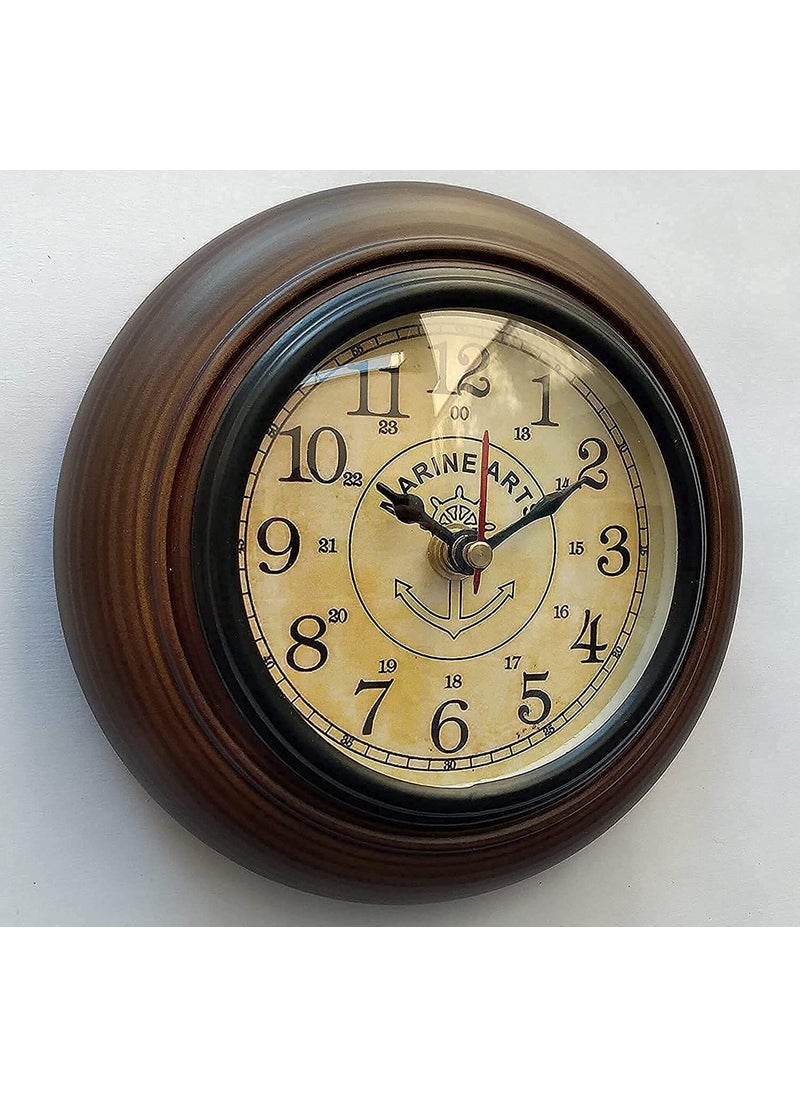 ALI NAUTICAL Handmade Antique Look Wooden Wall Clock Small Hanging Wall Clock for Kitchen Dining Room Home Office Decoration 6 inches Antique