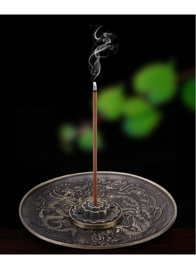 Zinc Alloy Incense Stick Burner Holder Chinese Dragon Pattern Censer Plate Buddhism Censer Incense Plate for Bedroom,Temple, Office (Bronze)