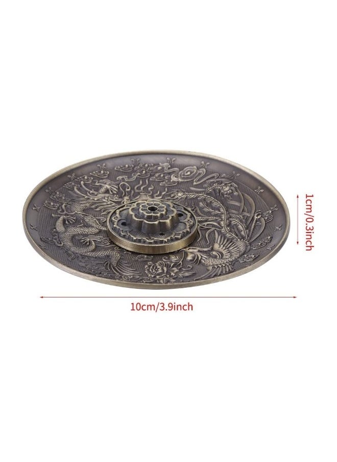 Zinc Alloy Incense Stick Burner Holder Chinese Dragon Pattern Censer Plate Buddhism Censer Incense Plate for Bedroom,Temple, Office (Bronze)