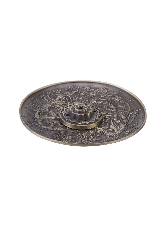 Zinc Alloy Incense Stick Burner Holder Chinese Dragon Pattern Censer Plate Buddhism Censer Incense Plate for Bedroom,Temple, Office (Bronze)