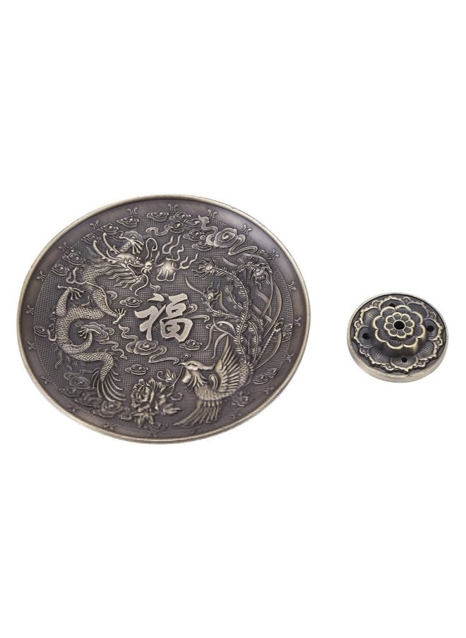 Zinc Alloy Incense Stick Burner Holder Chinese Dragon Pattern Censer Plate Buddhism Censer Incense Plate for Bedroom,Temple, Office (Bronze)