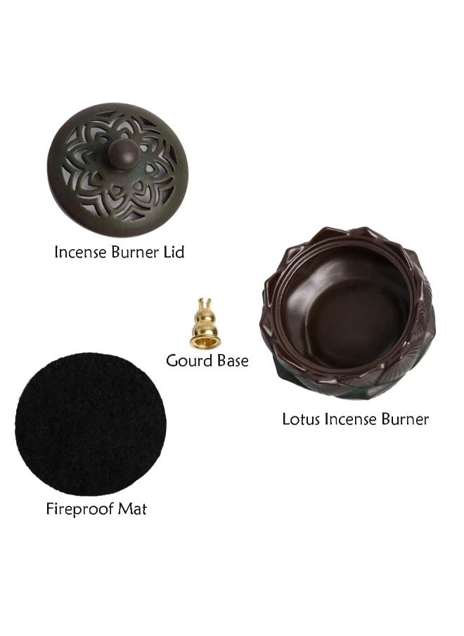 Incense Holder Ceramic Lotus for Incense Cone Incense Stick and Coil Incense Set for Office Yoga and Livingroom