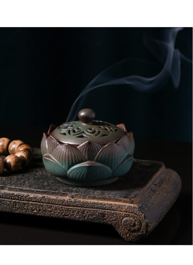 Incense Holder Ceramic Lotus for Incense Cone Incense Stick and Coil Incense Set for Office Yoga and Livingroom