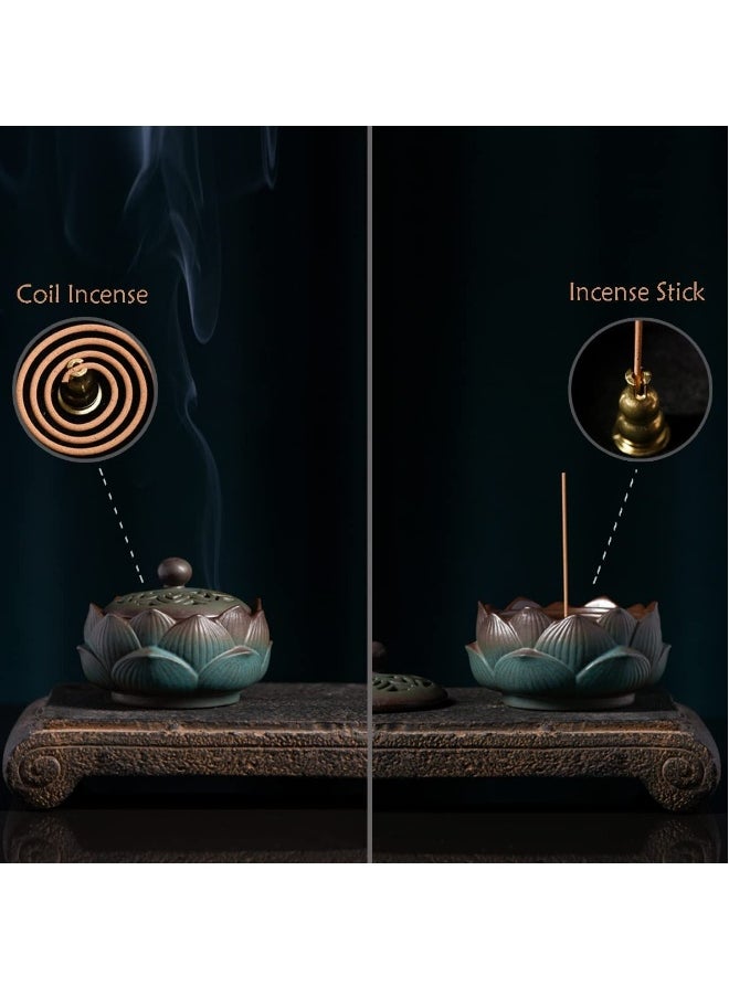 Incense Holder Ceramic Lotus for Incense Cone Incense Stick and Coil Incense Set for Office Yoga and Livingroom